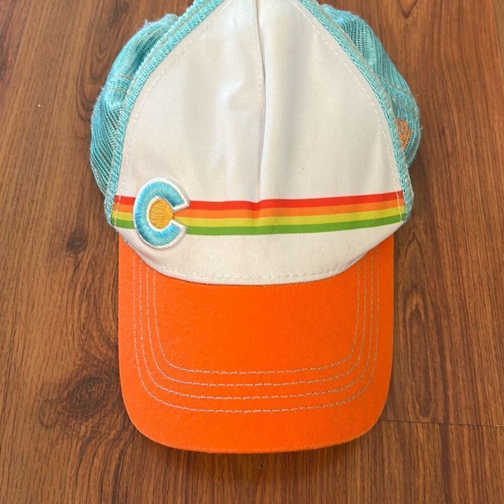 Aksels orange white rainbow mesh snap back cap baseball cap